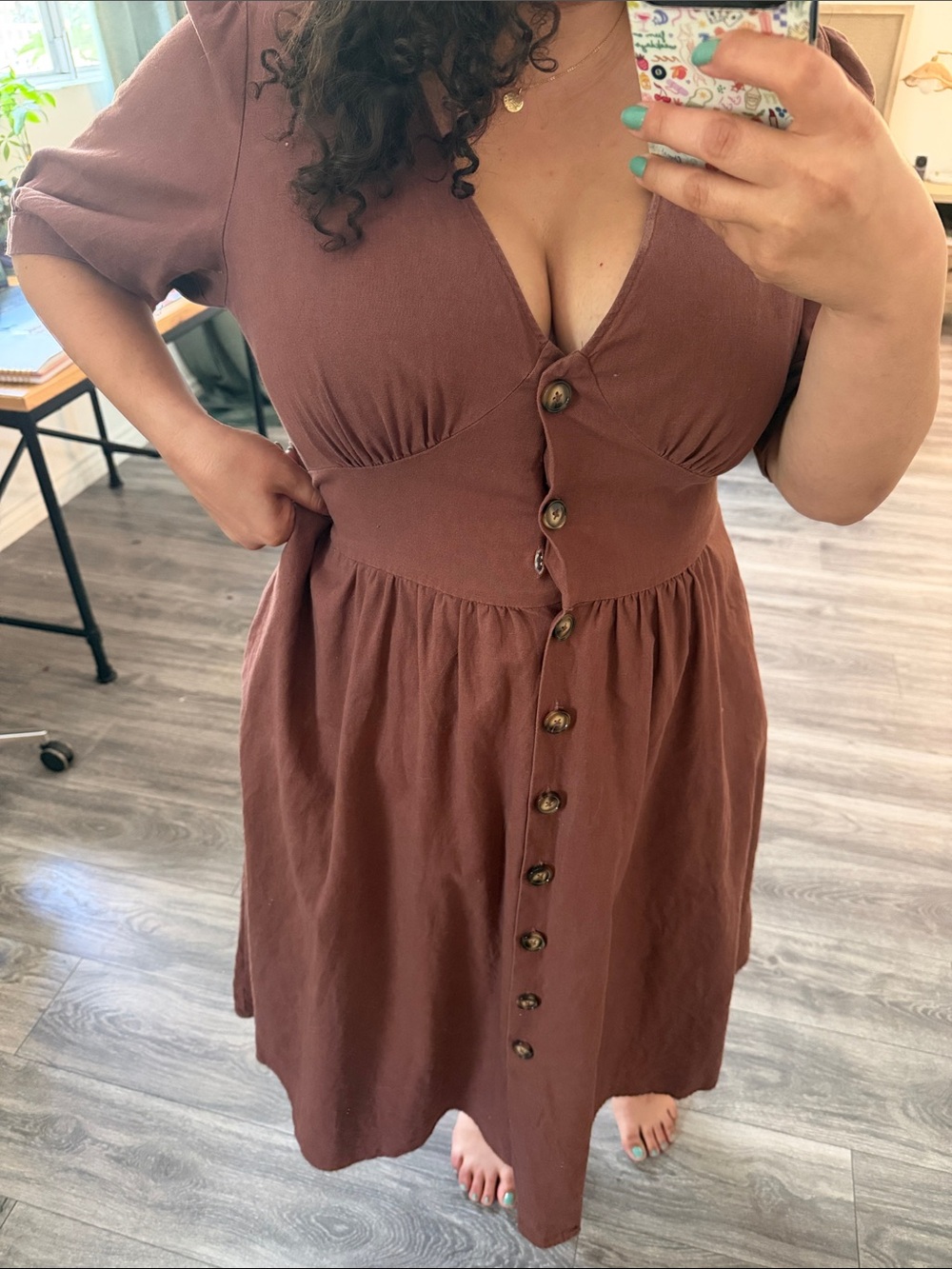City Chic Wine Button-Front V-Neck Midi Dress - Picture 3 of 10